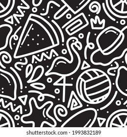 conjunto de doodles de verano de dibujos manuales de vacaciones con iconos y elementos de diseño