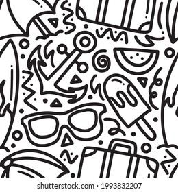 conjunto de doodles de verano de dibujos manuales de vacaciones con iconos y elementos de diseño