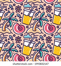 doodle set of summer holiday on the beach hand drawing with icons and design elements