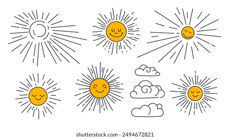 Doodle set sun and clouds, cartoon set of children's drawing