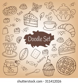 Doodle set - tea, bakery, sweets