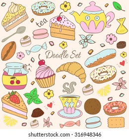 Doodle set - tea, bakery, sweets