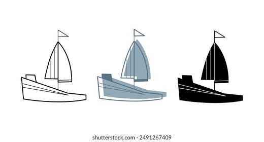Doodle set with three boats. Clip art for your projects.