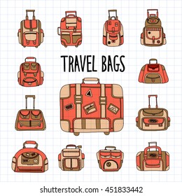 Doodle set with travel bag icons