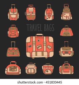 Doodle set with travel bag icons