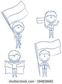 Doodle set with Ukrainian men holding flags of the country