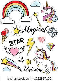 Doodle set of unicorn , vector illustration