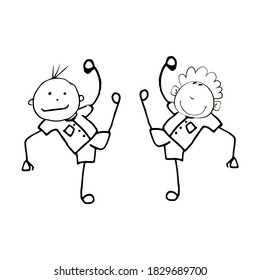 Doodle set of various people faces fitness