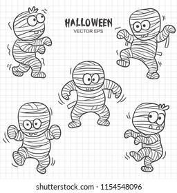 doodle set vector cartoon mummy, halloween celebration