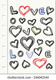 doodle set of vector heart symbols