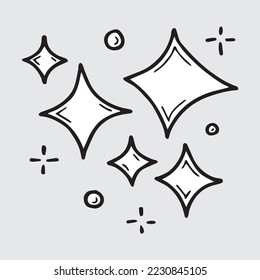 conjunto de doodle de estrellas vectoriales icono de brillo, icono de superficie limpia. Estrellas de efecto luminoso brillante y ráfagas brillantes. aislado de fondo blanco. ilustración vectorial