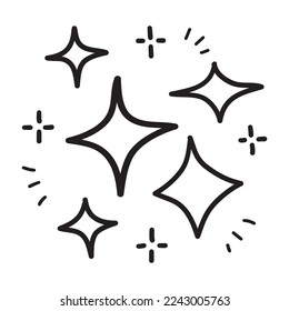 conjunto de doodle de estrellas vectoriales icono de brillo, icono de superficie limpia. Estrellas de efecto luminoso brillante y ráfagas brillantes. aislado de fondo blanco. ilustración vectorial