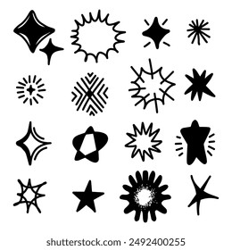 Doodle set of vector stars sparkle icon, surface icon. Glowing light effect stars and  Star shine 