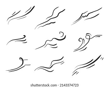 doodle set wind blow, gust design isolated on white background. vector hand drawn illustration