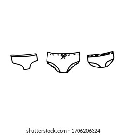 Doodle set of women's underpants. Vector set of underwear on a white background with lines. three women's underpants
