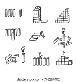 Doodle set of wood block , vector illustration business concept in choose idea person from many candidate and different on white background.