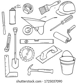 Doodle set working construction tools
