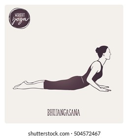 Doodle set of yoga workout, Bhujangasana, sport exercises - hand-drawn. Vector sketch illustration isolated, colorful.