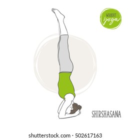 Doodle set of yoga workout, Shirshasana, sport exercises - hand-drawn. Vector sketch illustration isolated, colorful.