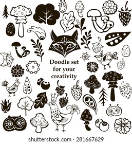 Doodle set for your creativity (black and white)