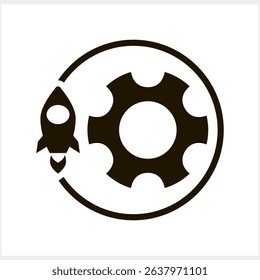 Doodle setting gears with space ship clipart isolated Stencil tools vector illustration