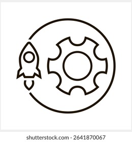 Doodle setting gears with space ship clipart isolated Outline tools vector illustration
