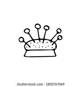 Doodle sewing needles icon in vector. Hand drawn sewing needles icon in vector. Doodle pincushion icon in vector