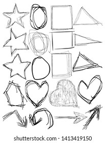 Doodle Shapes Circle, Square, Star, Triangle, Heart Vector Pack 01