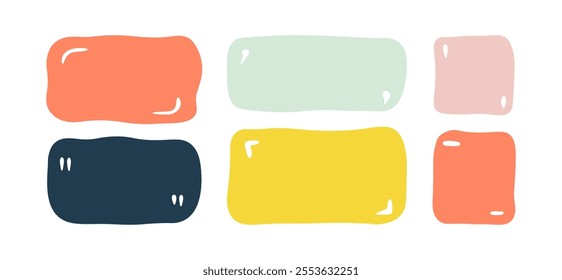 Doodle shapes and frames for social media. Color abstract isolated text box with punctuation signs. Speech bubble blobs for dialog. Kids drawing