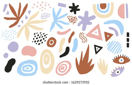 Doodle shapes and objects collection ethnic style. Hand drawn abstract contemporary vector elements