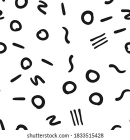 Doodle shapes random seamless pattern. Hand drawn linear objects texture background.