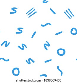Doodle shapes random seamless pattern. Hand drawn linear objects texture background.