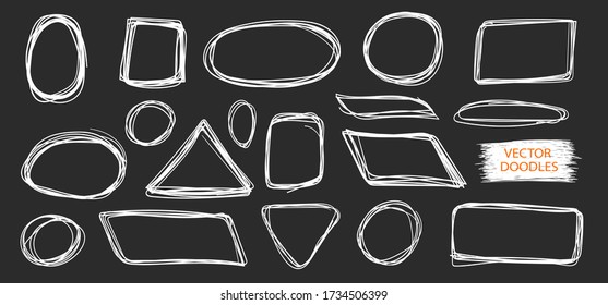 Doodle shapes vector set. Pen sketches. Drawn shapes, backdrops and frames. Simple doodling collection. Pencil sketchbook drawing.
