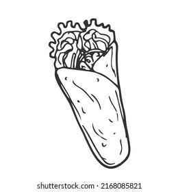 Doodle shawarma sandwich icon. Vector sketch