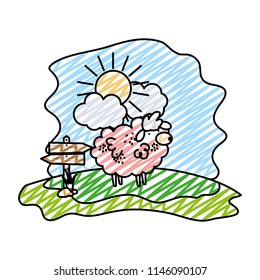 doodle sheep farm animal with wood notices