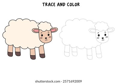 Doodle sheep isolated on white background vector. Sheep coloring Page. Farm animal sheep coloring page for kindergarten and preschool worksheets for kids printable. Trace and color sheep.