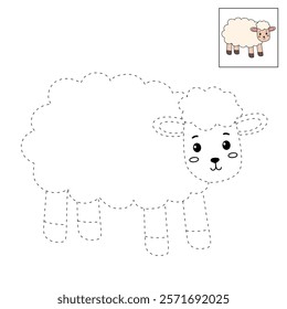 Doodle sheep isolated on white background vector. Sheep coloring Page. Farm animal sheep coloring page for kindergarten and preschool worksheets for kids printable. Trace and color sheep.