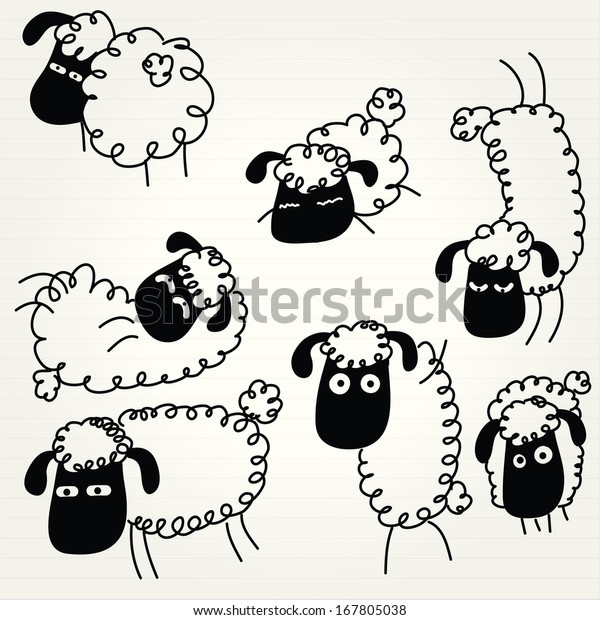 Doodle Sheep Set Stock Vector (Royalty Free) 167805038