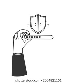 doodle shield with password in cartoon style drawn