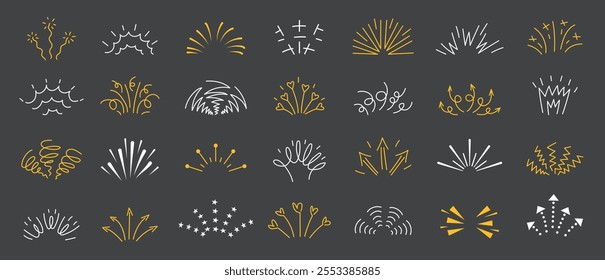 Doodle shine. Decorative hand drawn sunbeams recent vector abstract sun rays