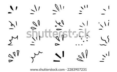 Doodle shine sunburst sparkle ray elements. Hand drawn pop surprise line frame for title headline illustration. Doodle vector illustration