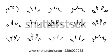 Doodle shine sunburst sparkle ray elements. Hand drawn pop surprise line frame for title headline illustration. Doodle vector illustration
