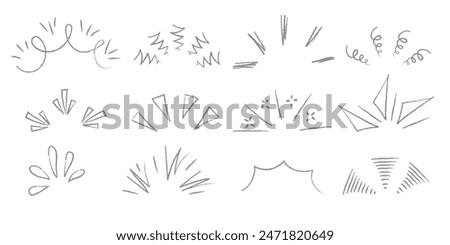 Doodle shine sunburst sparkle ray elements. Hand drawn pop surprise line frame for title headline illustration. Doodle vector illustration