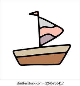 Doodle ship. Funny primitive sketch scribble style. Hand drawn toy boat