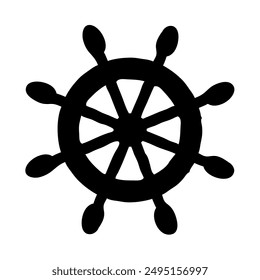 Doodle ship steering wheel, simple style maritime outline silhouette icon