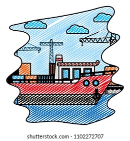 doodle ship transport with crane object and containers