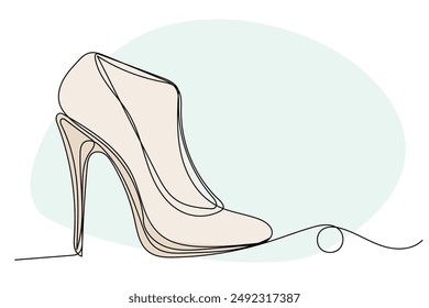 Doodle Shoe Symbol Kurve Skizze Silhouette. Doodle Hi Hill Schuh Sketch gezeichnet eine durchgehende Linie Schuh weibliches Mode-Symbol-Element. Modern Shoe Craft Shop Werbeflyer Banner Print Design Art