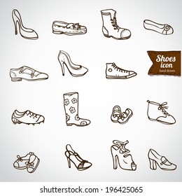 Doodle Shoes Icon Set, Vector Illustration Hand Drawn