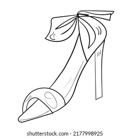 Doodle shoes set. Woman footwear vector black icon on white background.
