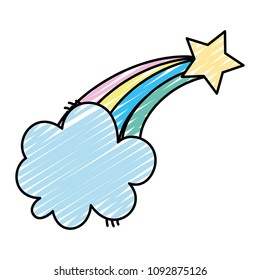 doodle shooting sparkly star with rainbow and cloud